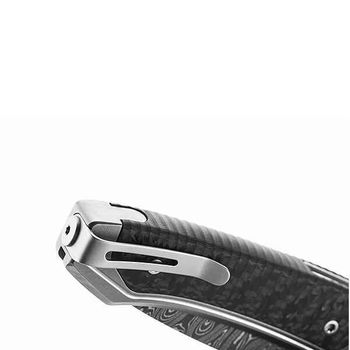 TW.DGY Lionsteel ‘TWAIN’ Folding Knife Titanium grey/Carbon Fibre Damascus