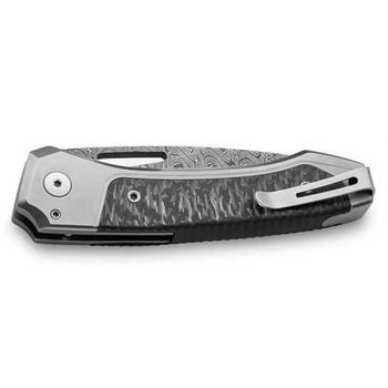 TW.DGY Lionsteel ‘TWAIN’ Folding Knife Titanium grey/Carbon Fibre Damascus