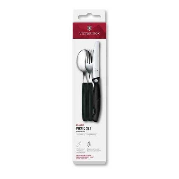 6.7193.3F - 6.7194.3FC1 Victorinox Swissclassic 3-piece folding cutlery set, black or green