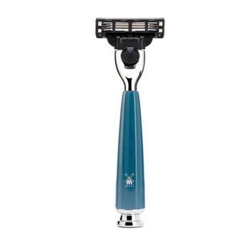 Mühle Rytmo 3-piece shaving set, blue Mach3®, pure black shaving brush