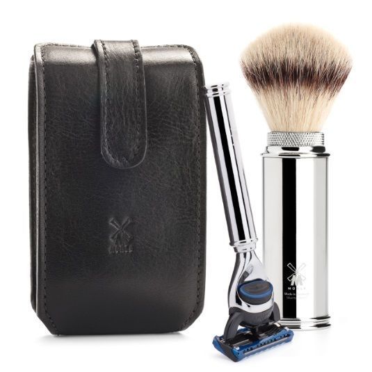 Leather case black Muhle with shaving kit RT3F