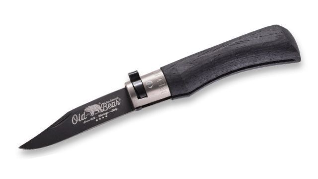 Old Bear Total Black 312.S folding knife with 10cm handle and nickel plated brass ferrule