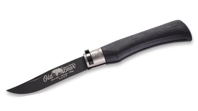 Old Bear Total Black 312XL folding knife with 13cm handle and nickel plated brass ferrule