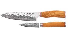 Boxed set Santoku honeycombed knife and Wusaki Damascus 8011 VG10 utility knife