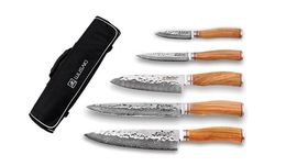 Case 5 kitchen knives Wusaki Damascus VG10