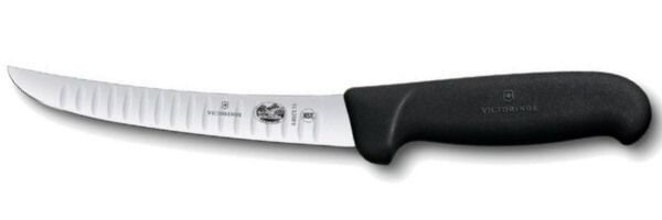 Victorinox boning knife with upside down back and 15 cm hollowed-out blade black handle