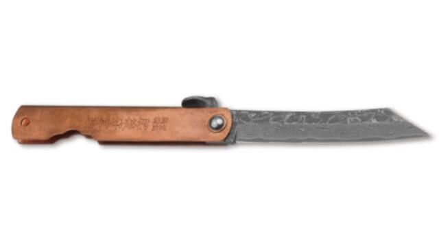 Higonokami folding knife Irogane Damascus
