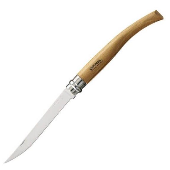 Opinel-Messer, spitz zulaufend, mit Buchenholzgriff