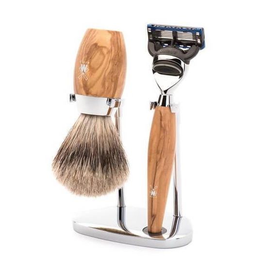 3-teiliges Rasierset Fusion Muhle Kosmo Olivenbaum rein grau