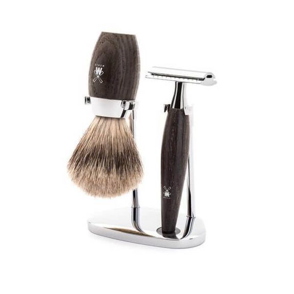 3-teiliges Rasierset mit Sicherheitsrasierer Muhle Kosmo Eiche rein grau