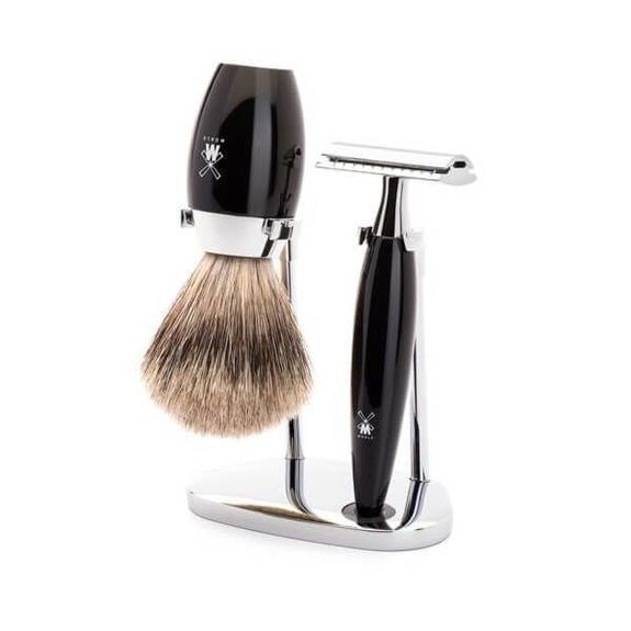 3-teiliges Rasierset Sicherheit Muhle Kosmo schwarz rein grau