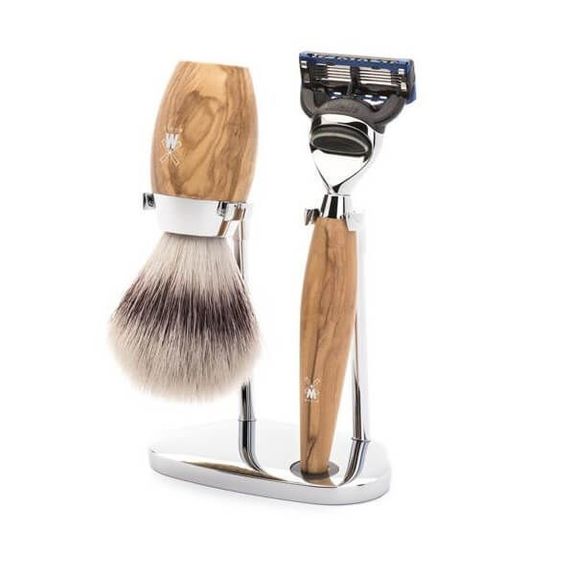 3-teiliges Rasierset Fusion Muhle Kosmo Olivenbaum synthetisch Silber