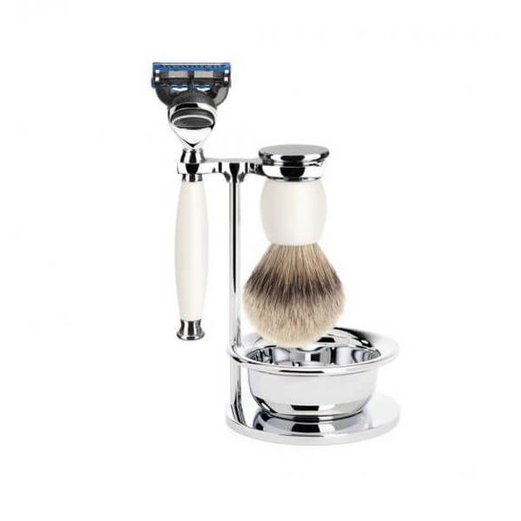3-teiliges Rasierset Fusion Pur Silber Muhle Sophist Porzellan