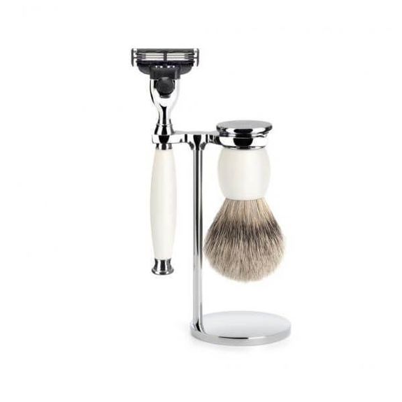 Mach3® 3-piece shaving set pure silver Muhle Sophist porcelain