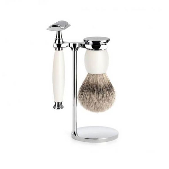 Set de rasage 3 pièces Sécurite pur argenté Muhle Sophist porcelaine