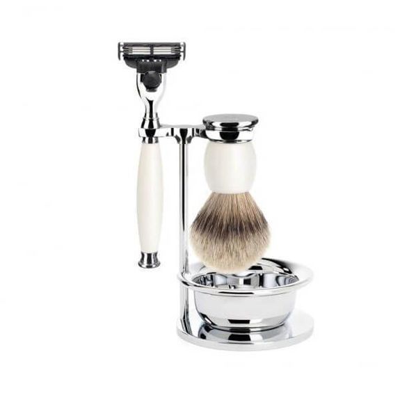 Mach3® 4-piece shaving set pure silver Muhle Sophist porcelain