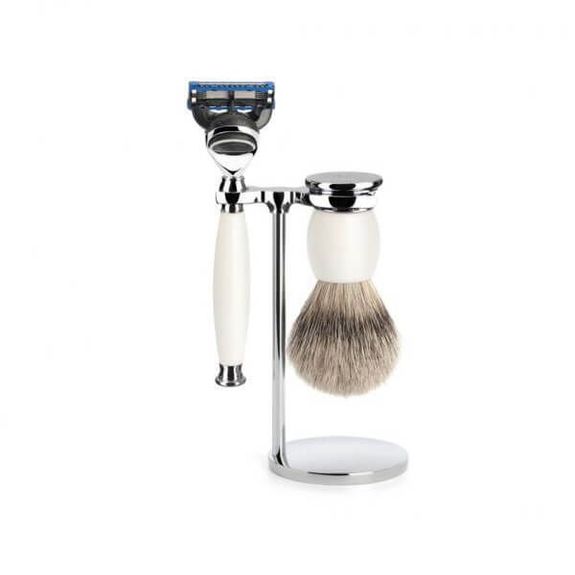4-teiliges Rasierset Fusion Pur Silber Muhle Sophist Porzellan