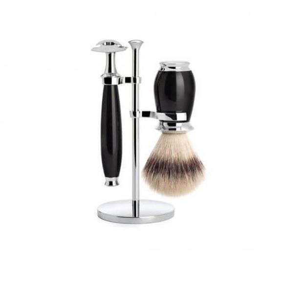 3-teiliges Rasierset Sicherheit Synthetik silber Muhle Purist schwarz