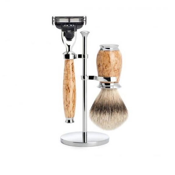 3-teiliges Rasierset Mach3® pur silber Muhle Purist Birke