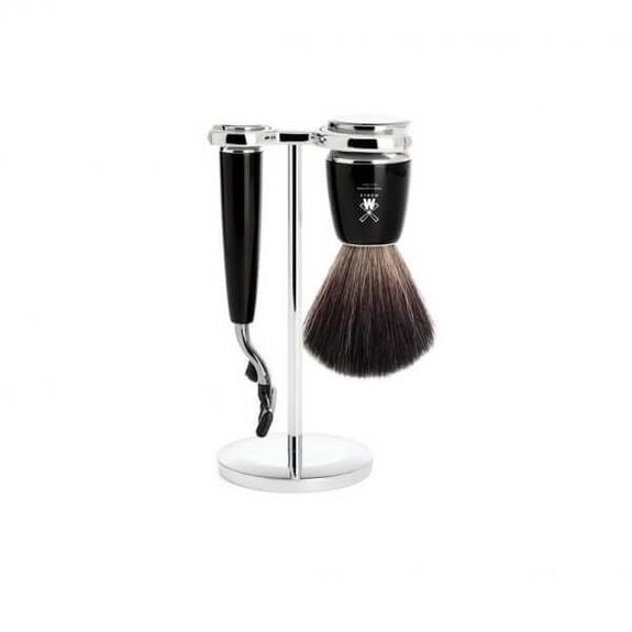 3-teiliges Rasierset Mühle Rytmo schwarz Mach3®, Rasierpinsel Synth. schwarz