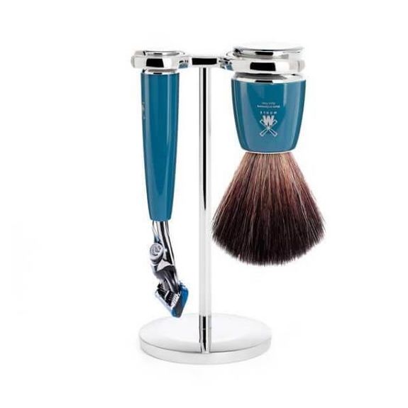 Mühle Rytmo Blue Fusion™ 3-piece shaving set, black synthetic brush