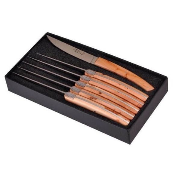 Boxed set of 6 Le Thiers table knives by Goyon-Chazeau "Pirou Brasserie" juniper