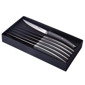 Boxed set 6 Le Thiers table knives by Goyon-Chazeau "Pirou Brasserie" grey