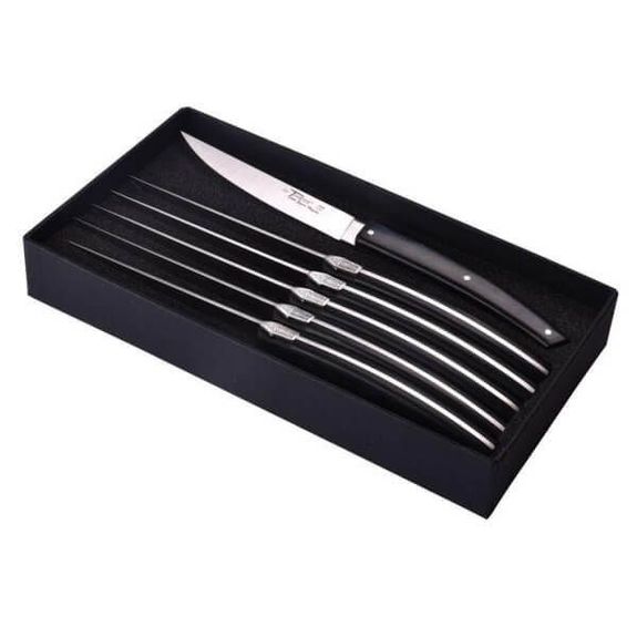 Boxed set 6 Le Thiers table knives by Goyon-Chazeau "Pirou Brasserie" black