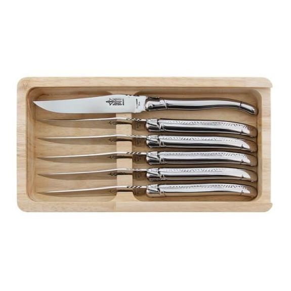 Boxed set 6 Laguiole Table G. David shiny stainless steel finish