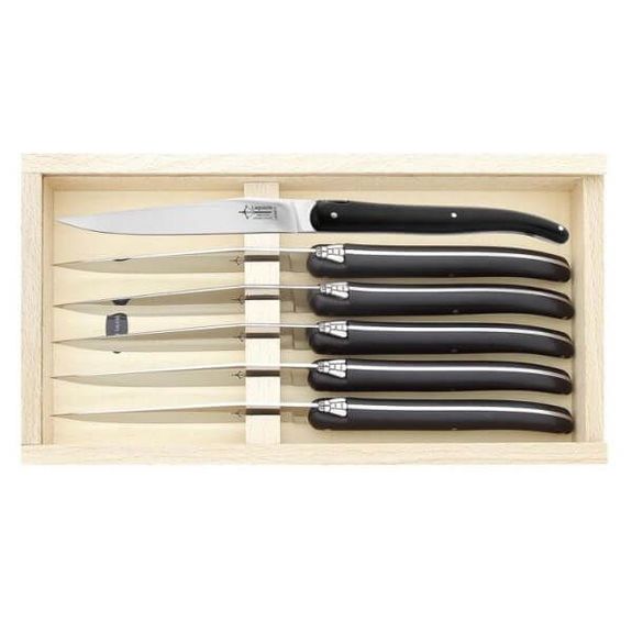 Boxed set 6 Laguiole Table G. David POM black full handle