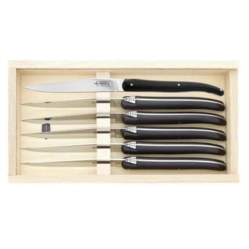 Boxed set 6 Laguiole Table G. David POM black full handle