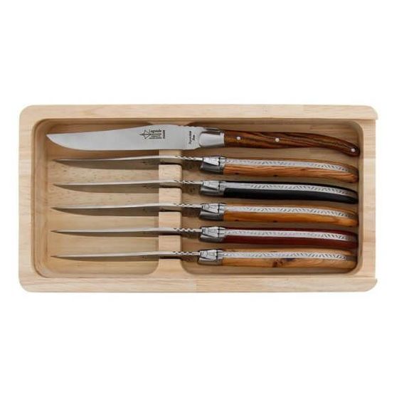 Boxed set 6 Laguiole Table G. David various woods matt finish