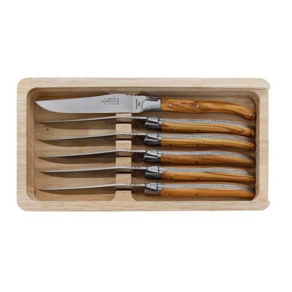 Boxed set 6 Laguiole Table G. David olive wood matt finish