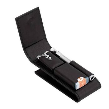 Merkur travel razor black leather case aluminium handle