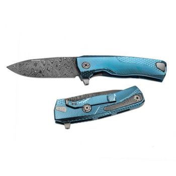 ROKDD.BL Lionsteel Damascus folding knife "ROK" Titanium blue