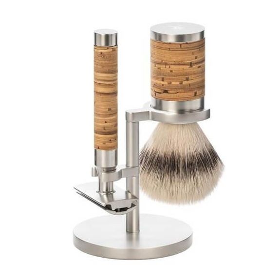 S31M95 Set de rasage Muhle Rocca 3 pièces en synthétique argenté et bouleau