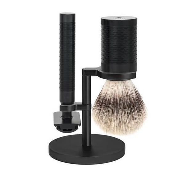 S31M96JET Set de rasage Muhle Rocca 3 pièces en synthétique argenté tout noir