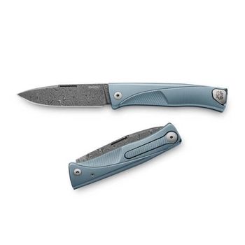 TLD.BL Lionsteel Thrill Titanium folding knife Damascus blue