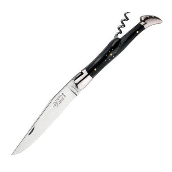 6832 Laguiole folding knife G. David 2 pieces black horn stainless steel bolster