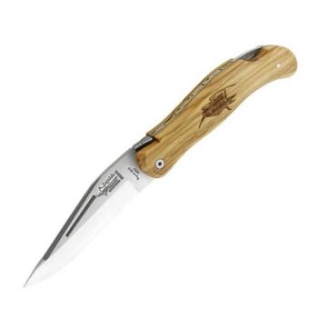 704.B Laguiole hunting folding knife "Grande Nature" by G. David olive wood with woodcock motif