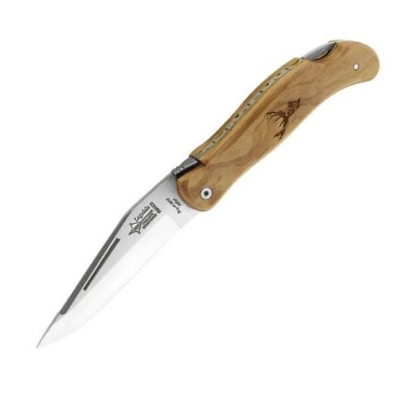 704.C Laguiole hunting folding knife "Grande Nature" by G. David olive tree with deer motif