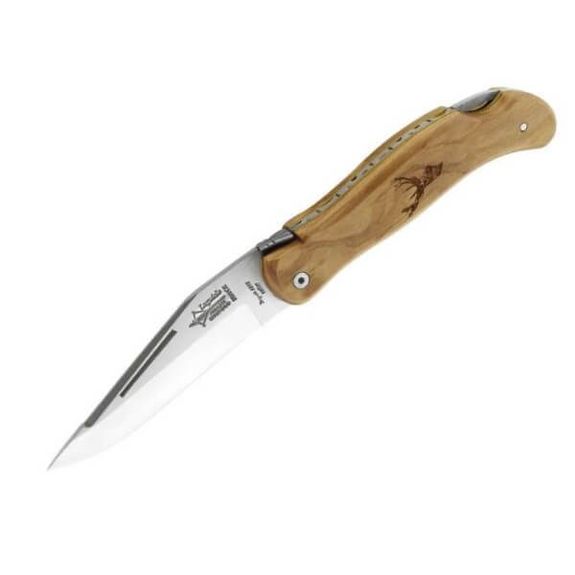 704.S Laguiole hunting folding knife "Grande Nature" by G. David olive wood with wild boar motif
