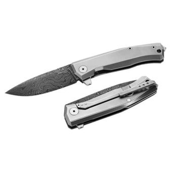 MT01D.GY Lionsteel Klappmesser "Myto" Titanium grau Damast