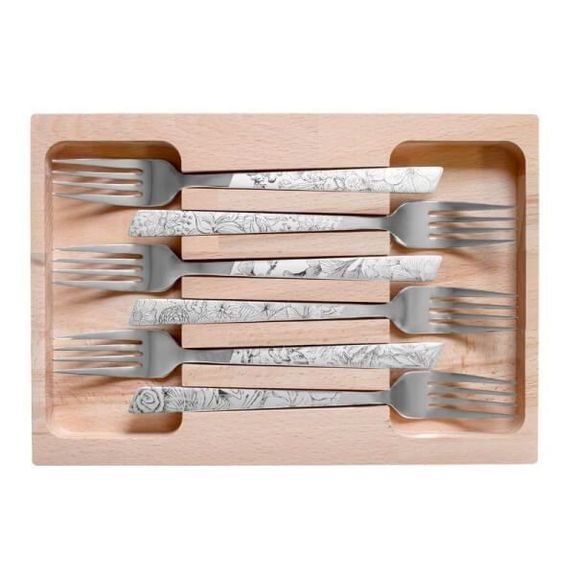 810178 Boxed set 6 Roger Orfèvre stainless steel forks, flower design