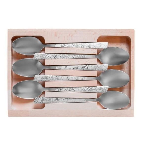 810180 Set of 6 Roger Orfèvre stainless steel spoons with flower design