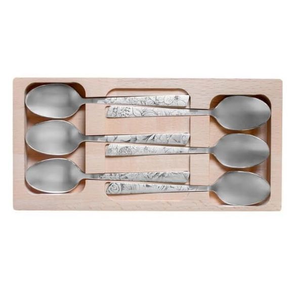 810182 Set of 6 Roger Orfèvre stainless steel coffee spoons with flower design
