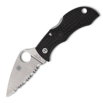 MBKLFS Spyderco ManBug folding knife black Leaf Shape serrated blade