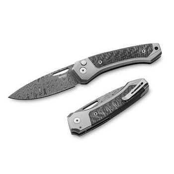 TW.DGY Lionsteel ‘TWAIN’ Folding Knife Titanium grey/Carbon Fibre Damascus