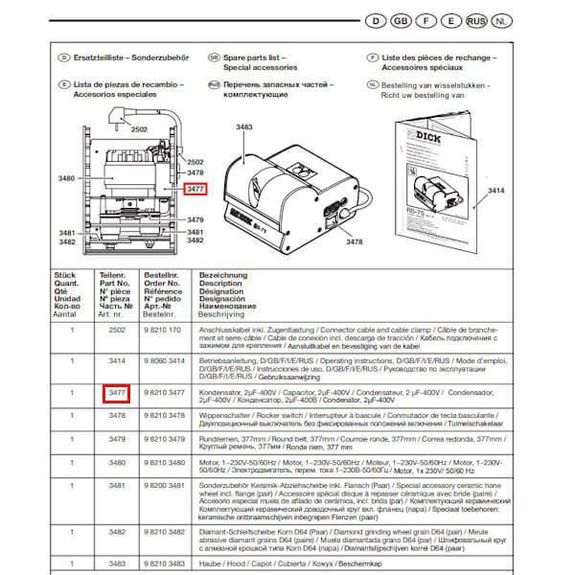 9 8210 3477 Condensateur Dick RS-75 et RS-150 2µF-400V