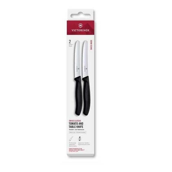 6.7833.2 Box mit 2 Tafelmessern/Tomatenmesser mit Zacken Victorinox SwissClassic 11cm schwarz